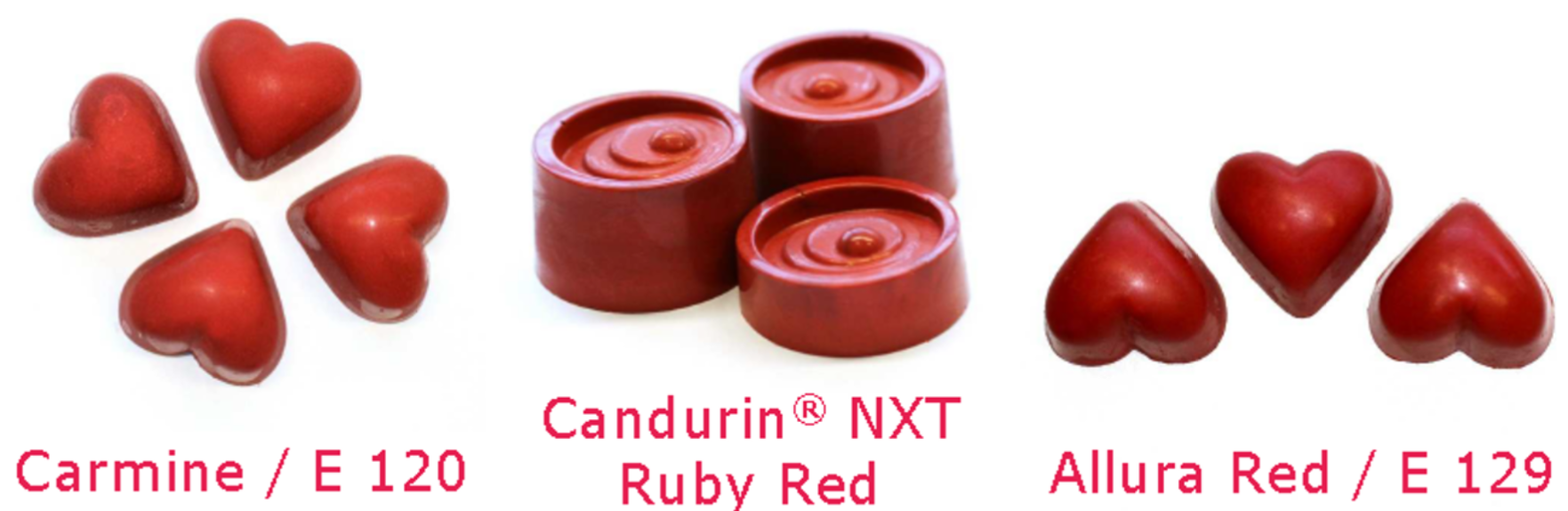 Candurin NXT Ruby Red与胭脂红及E129对比